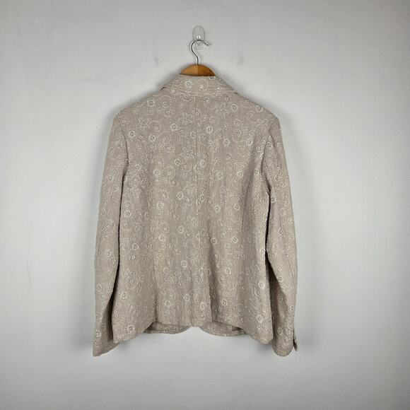 Coldwater Creek Beige Floral Embroidered Linen Blend Two-Button Blazer Size XL - Picture 6 of 10